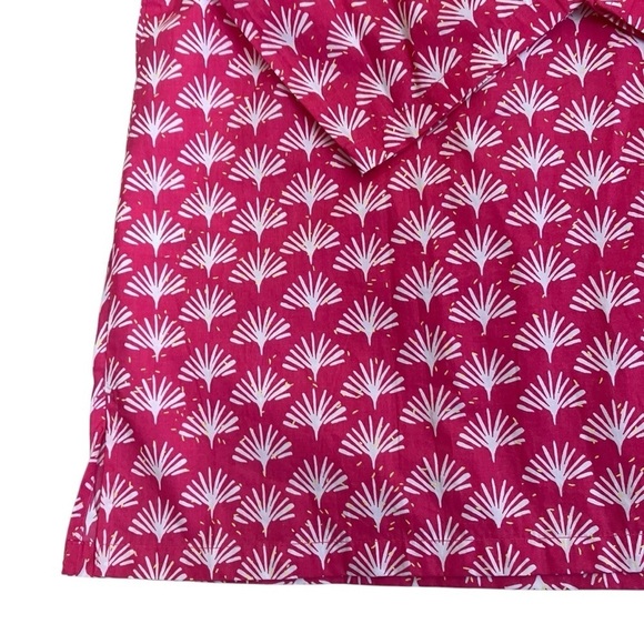 Talbots Pink White Fan Print Poplin Popover Blouse Lace Trim 3/4 Sleeves Sz X - Picture 10 of 16